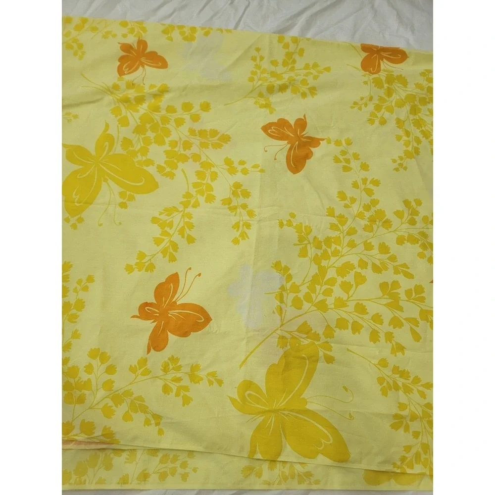 Vintage Twin Springmaid Wondercale No Iron Percale Yellow Butterfly Orange 70's